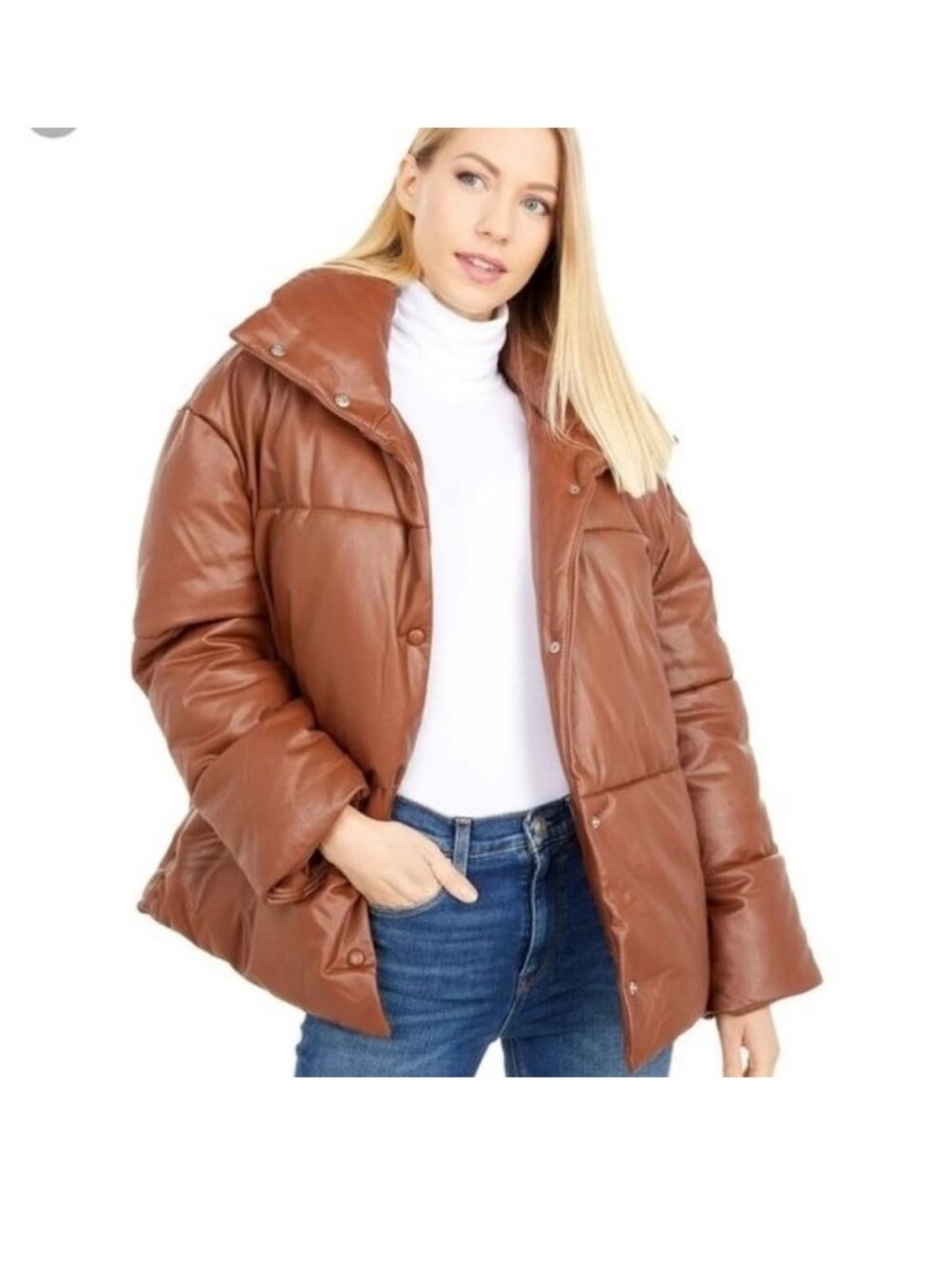 🗽🩶Avec Les Filles Oversized Faux-Leather Puffer Coat